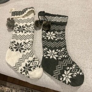 Gray and White Knit Christmas Stockings